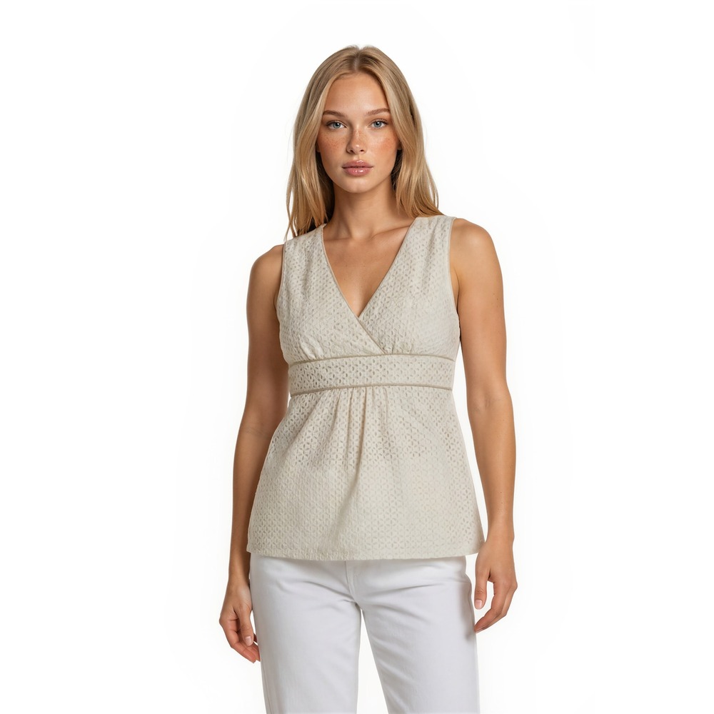 Tyler Boe Lace Top Women's Size 12 Cream Gold Metallic Eyelet V Neck